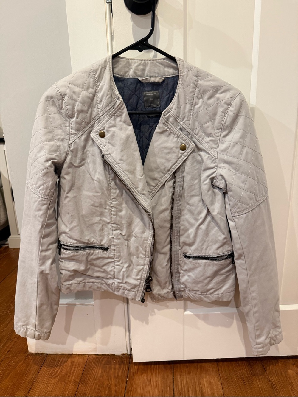 GAP Light Gray Quilted Moto-Style Jacket